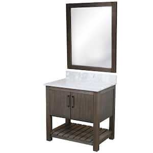 31 in. W x 22 in. D x 31 in. H Bath Vanity in Cafe Mocha with Cararra White Marble Top and Backsplash with Mirror
