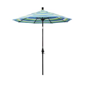 7.5 in. Bronze Aluminum Pole Market Fiberglass Ribs Collar Tilt Crank Lift Outdoor Patio Umbrella in Seville Seaside