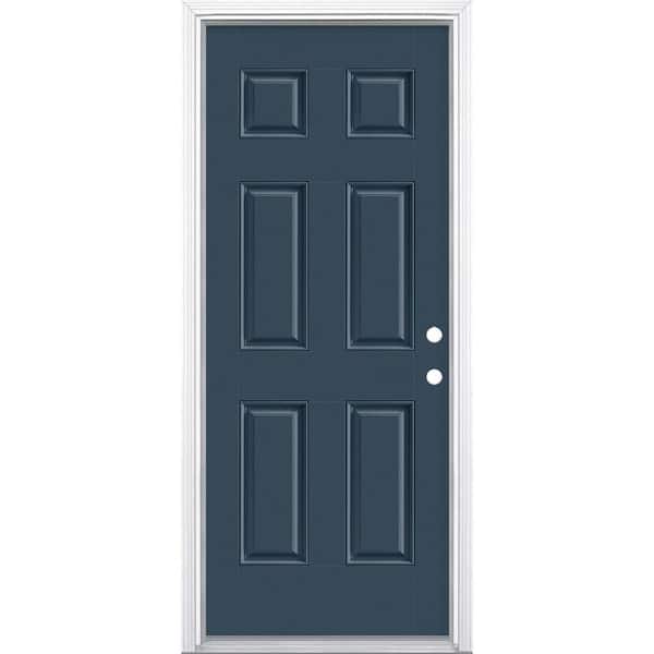 Masonite 32 in. x 80 in. 6-Panel Left Hand Inswing Painted Smooth Fiberglass Prehung Front Exterior Door with Brickmold
