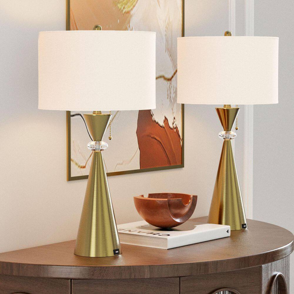 28 in. Gold Modern Crystal Bedroom Living Room Bedside Desk Nightstand Table Lamps USB Port (Set of 2) price history on PriceWatchPro