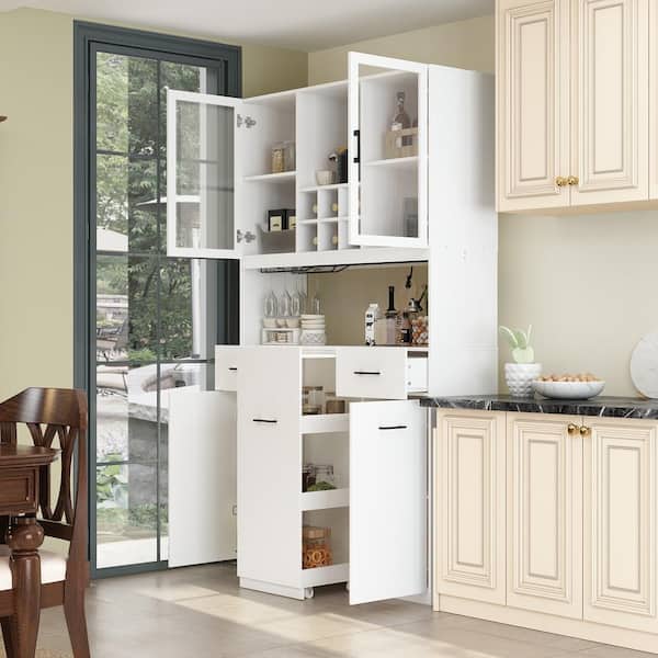 47 Kitchen Pantry Cabinet, White Buffet Cupboards Sideboard with