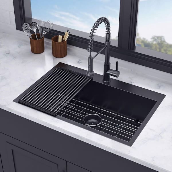 30 in. L x 22 in. W Drop-In Single Bowl 18-Gauge Stainless Steel Kitchen Sink in Gunmetal Black
