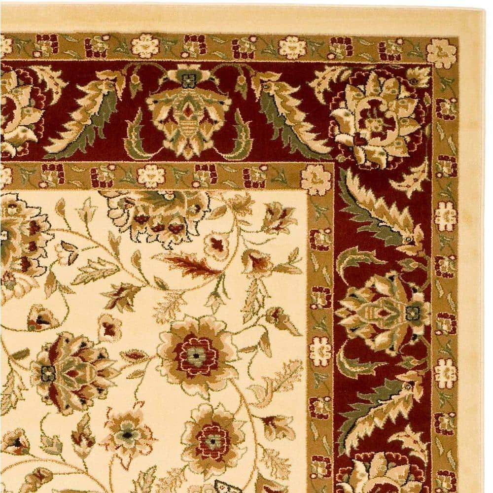 Ivory and Red Traditional Floral Medium Pile Area Rug