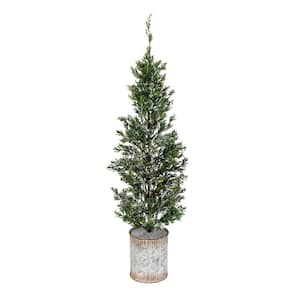 35 in. H Snowy Pine Artificial Christmas Tree in Tin Pot
