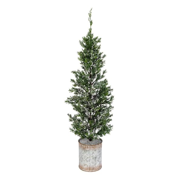 GERSON INTERNATIONAL 35 in. H Snowy Pine Artificial Christmas Tree in Tin Pot