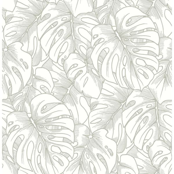 SCOTT LIVING Balboa Silver Botanical Silver Wallpaper Sample