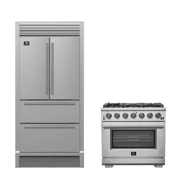 2-Piece Kitchen Bundle-Capriasca 36" Stainless Steel Range Moena 36 in. French Door Refrigerator Decorative Grill 40"W