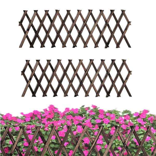 75 in. W x 12 in. H Expandable Garden Trellis, Wooden Lattice Wall Fence Trellis for Climbing Plants Outdoor-2Pcs