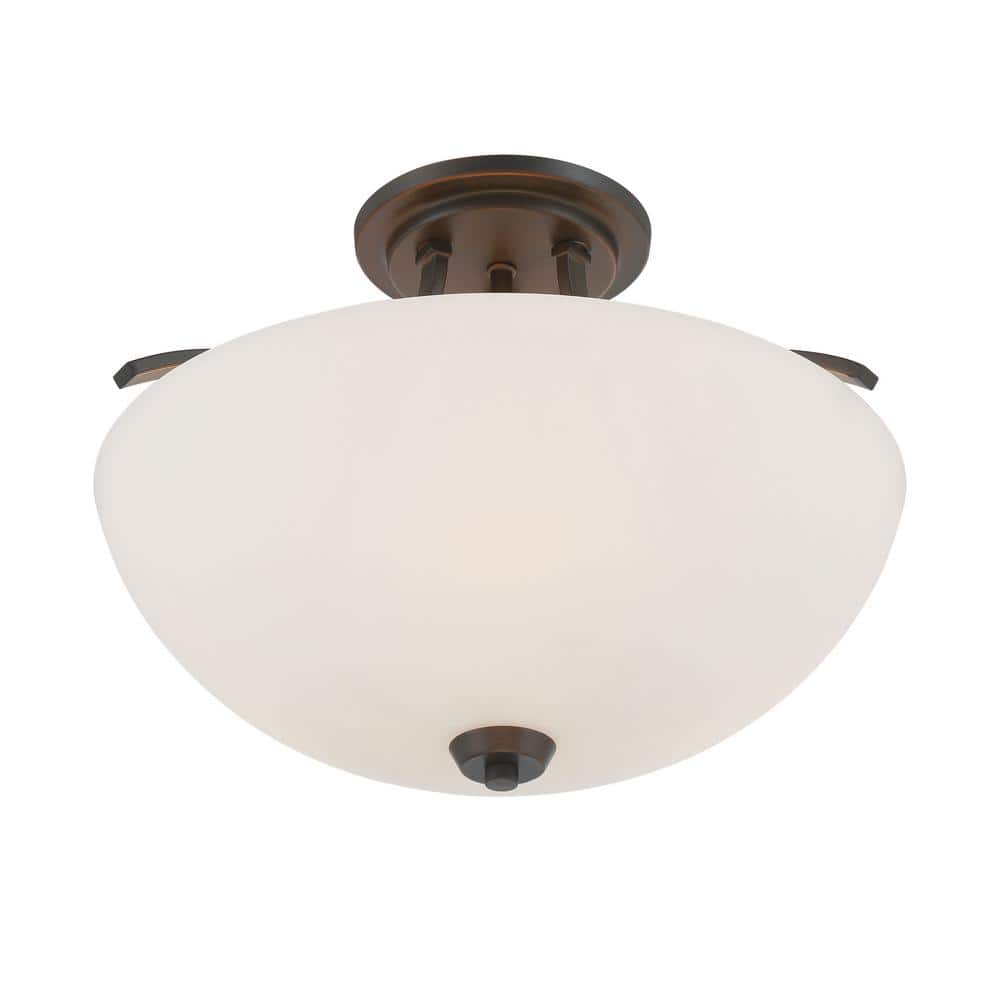 Overland Park Vintage Bronze 3-Light Bowl Semi-Flush Mount with Etched White Glass