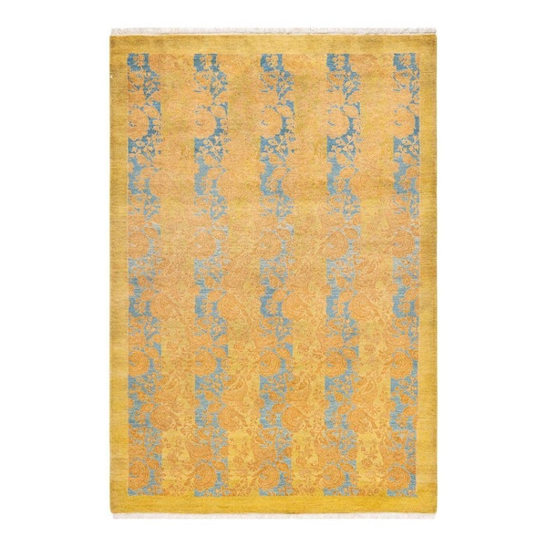 Mogul 4 ft. x 6 ft. Green Oriental Wool Indoor Area Rug