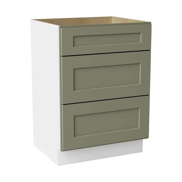 24 in. W x 21 in. D x 34.5 in. H Ready to Assemble Solid Wood Shaker Drawer Base Bath Cabinet in Sage Green