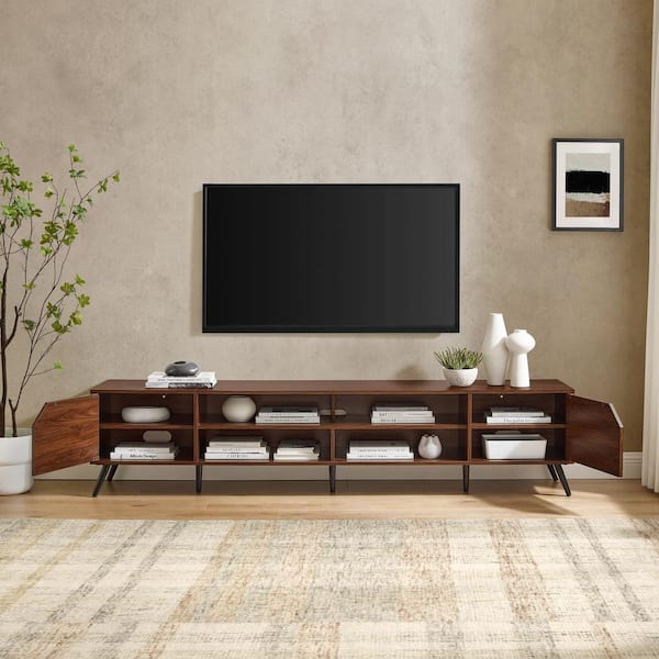 80 in. Modern Dark Walnut Wood TV Stand with Open and Closed Storage (Max TV Size 70 in.)
