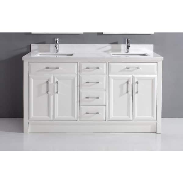 Studio Bathe Calais 63 in. Vanity in White with Solid Surface Marble Vanity Top in White