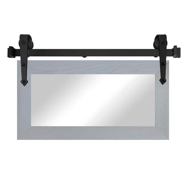 (33 in. W x 22 in. H) Grey Ozark Hardwood Mirror With Steel Barn Door Rail