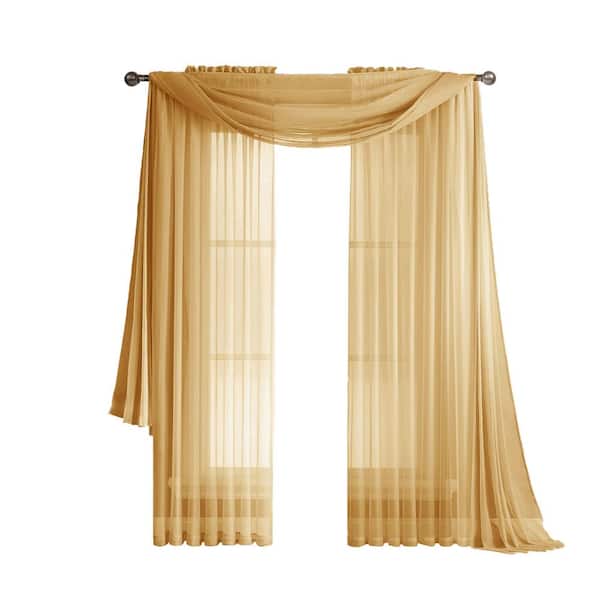 Window Elements Diamond Sheer Voile 56 in. W x 216 in. L Curtain Scarf in Gold