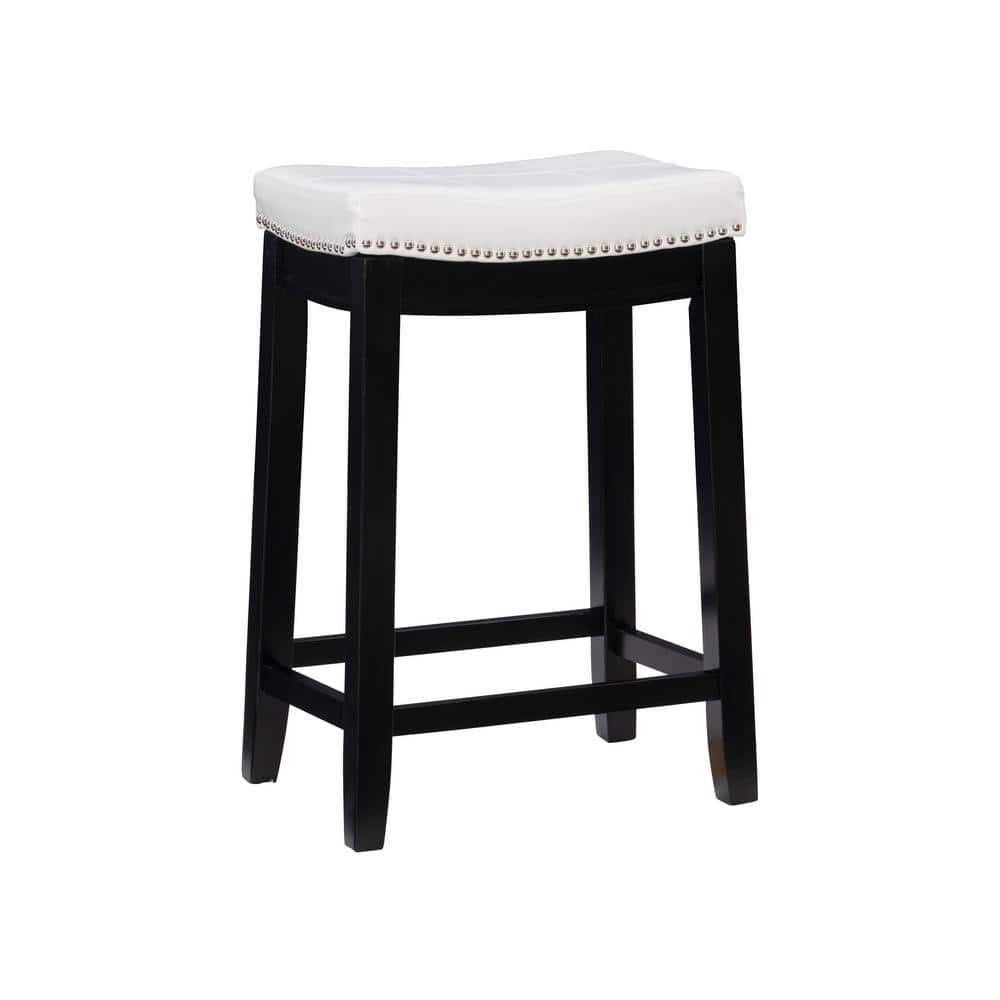 Concord 26.5 in. Black and White Backless Wood Counter Stool with Faux Leat