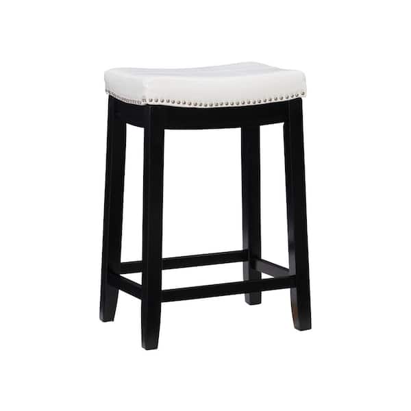 Linon Home Decor Concord Black Frame Counter Stool with Padded White Faux Leather Seat