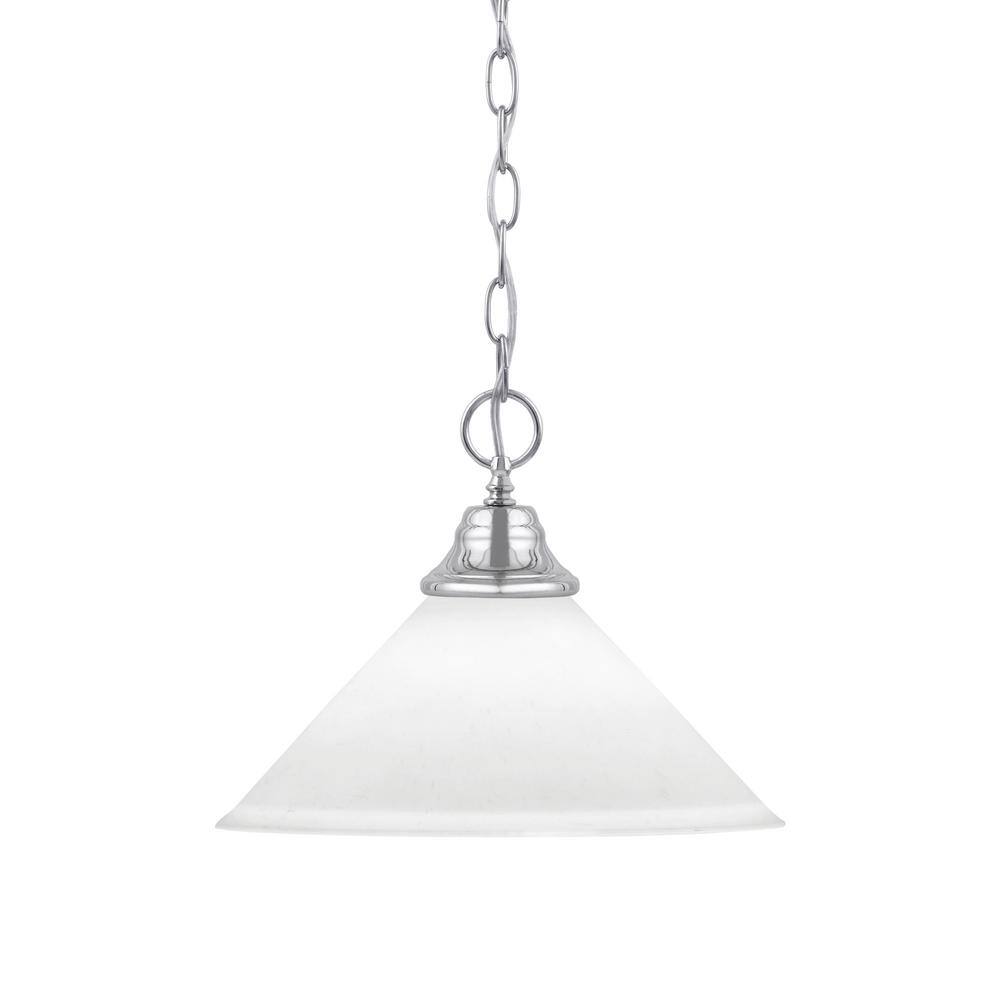 Kingston 100-Watt 1 Light Chrome Shaded Pendant Light with 12 in. White Mus
