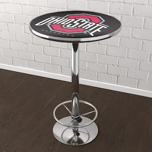 Ohio State University Black 3-Piece Round Acrylic Top Chrome Bar Table (Set Seats 2)