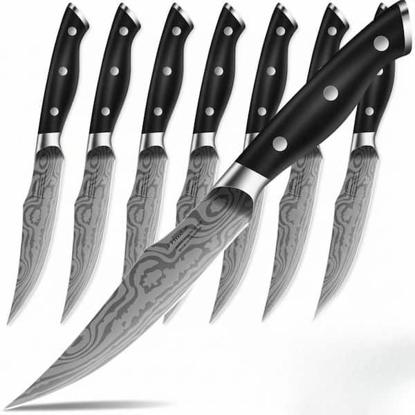 4.8 in. German Stainless Steel Full Tang Non Serrated Steak Knife Set with Black Handle, Razor Sharp, Set of 6