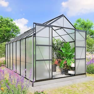 8 ft. W x 14 ft. D x 8 ft. H Outdoor Walk-in Polycarbonate Hobby Greenhouse, Gray