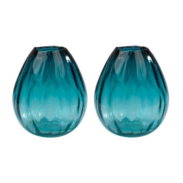 Titan Lighting Ombre 10 in. Glass Decorative Vases in Aqua (Set of 2)