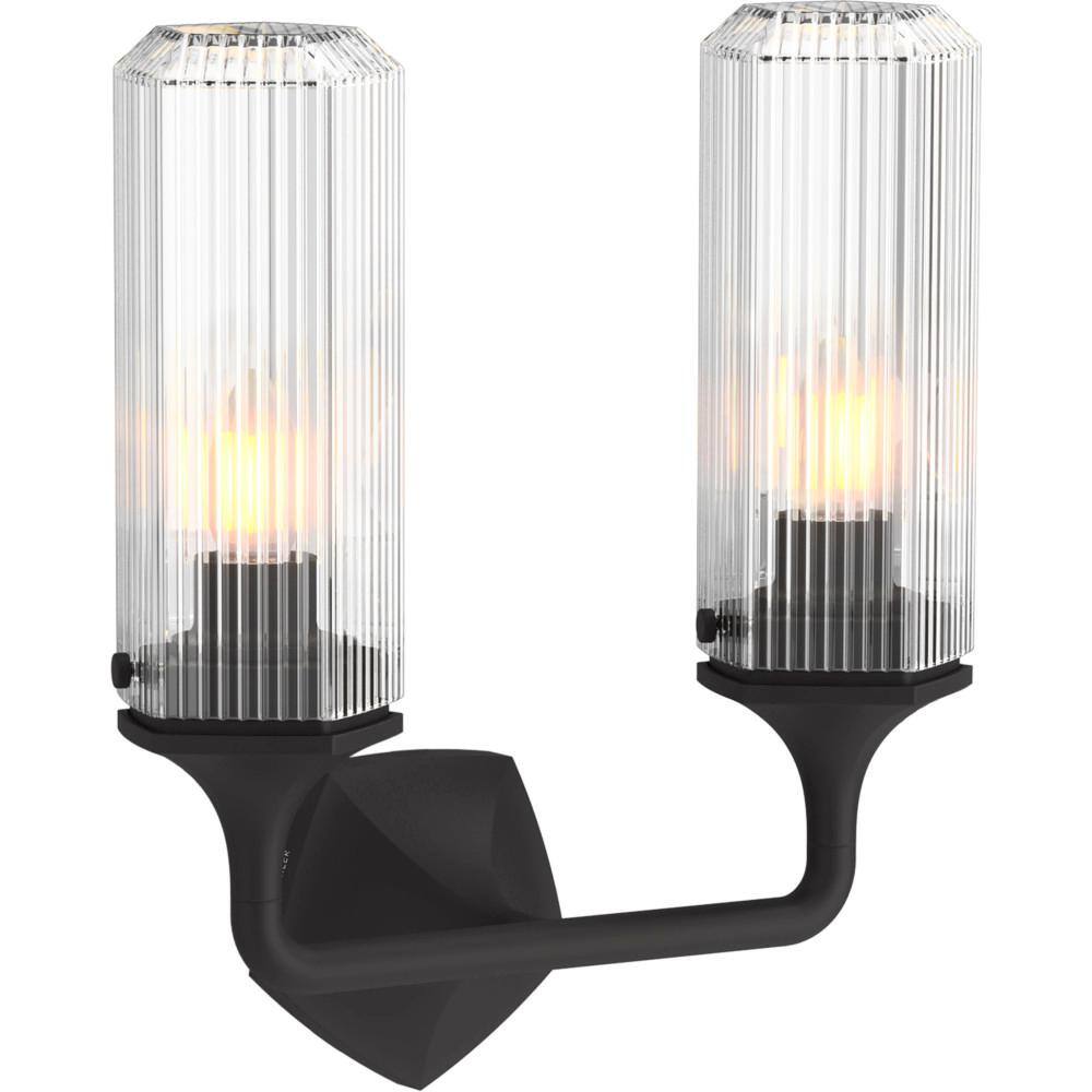 Occasion Matte Black Dual Light Wall Sconce with Clear Glass Shades