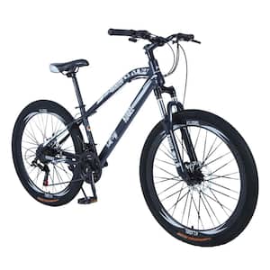 26 in. Black Stainless Steel Mountain Bike with Shimano, Front Suspension and Disk Brakes for Adults