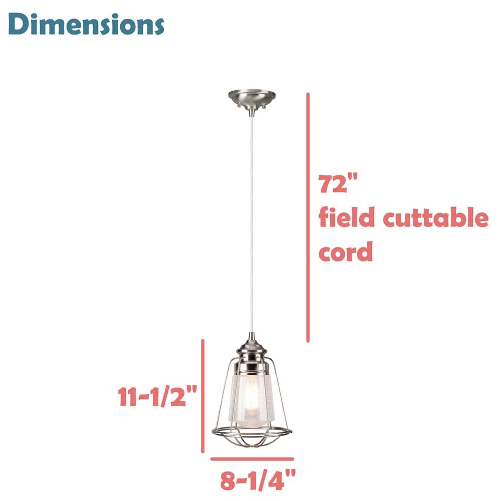 Brushed Nickel Mini Pendant with Clear Seeded Glass Shade