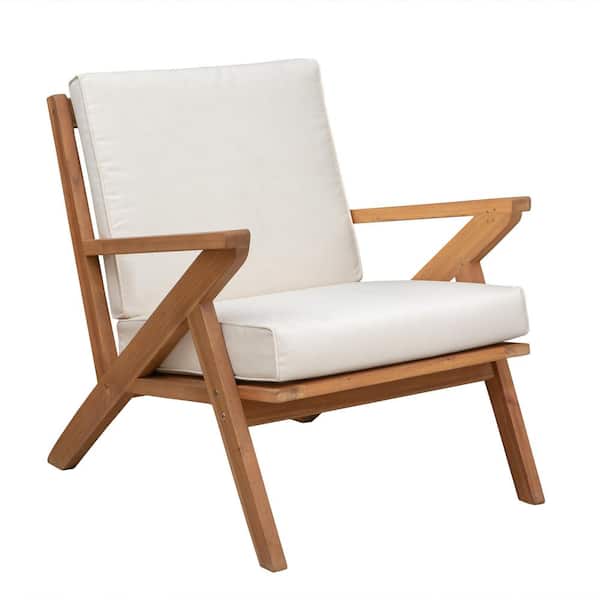 BALKENE HOME Oslo Stationary Solid Wood Outdoor Lounge Chair with Beige Cushion