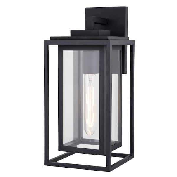 Filmore 1 Light Textured Black Transitional Outdoor Wall Lantern Clear Glass