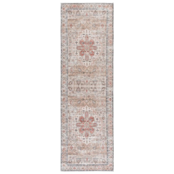 Arizona 3 ft. x 8 ft. Sage/Rust Distressed Floral Medallion Washable Runner Rug
