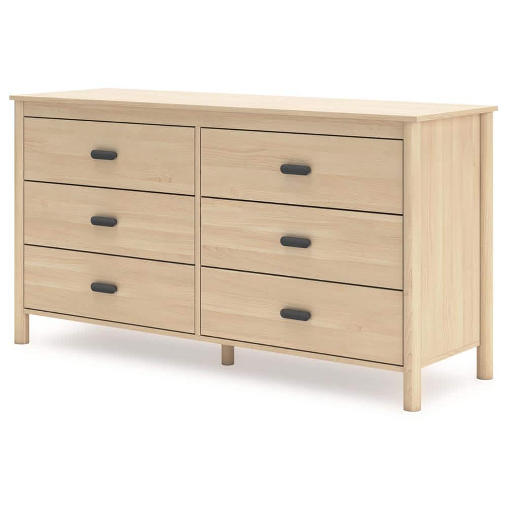 Cabinella Beige Six Drawer Dresser with Metallic Brown Knobs