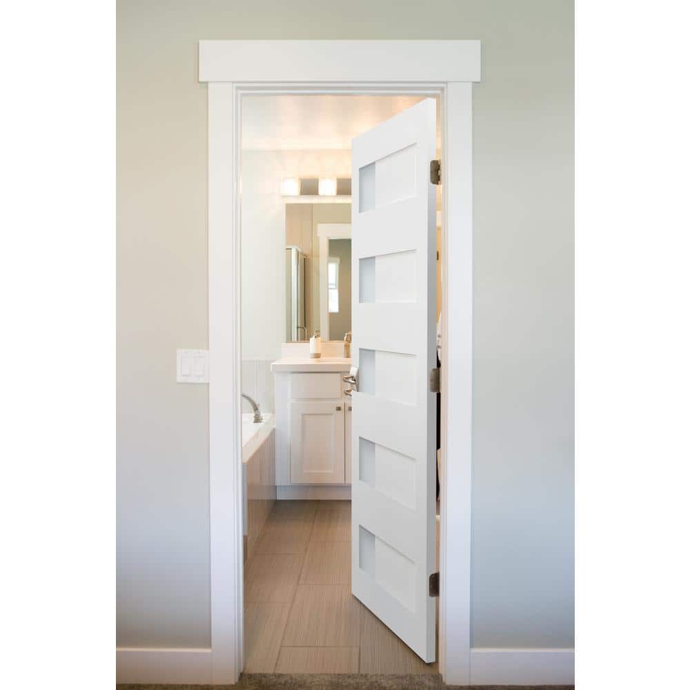 80'' White MDF and Pine 5-Lite Satin Glass Prehung Interior Door