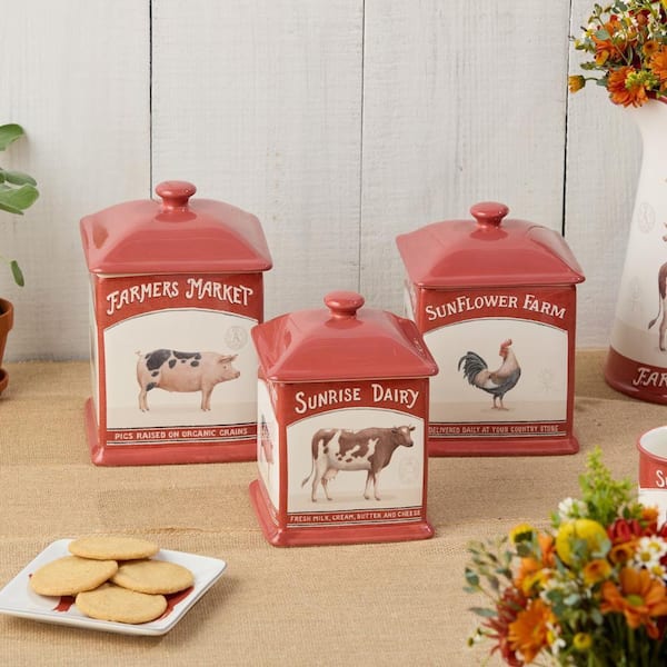 3-Piece Ceramic Farm Square Canister Set