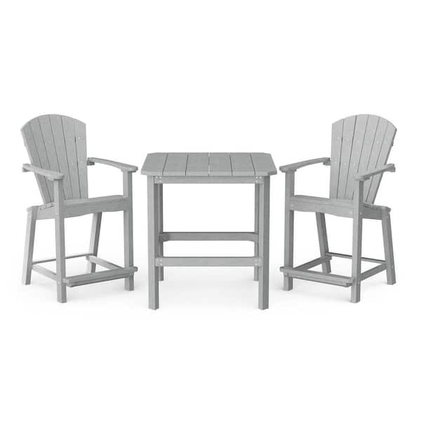 Wildridge Classic 3-Piece Light Gray HDPE Plastic Outdoor Patio Counter Set