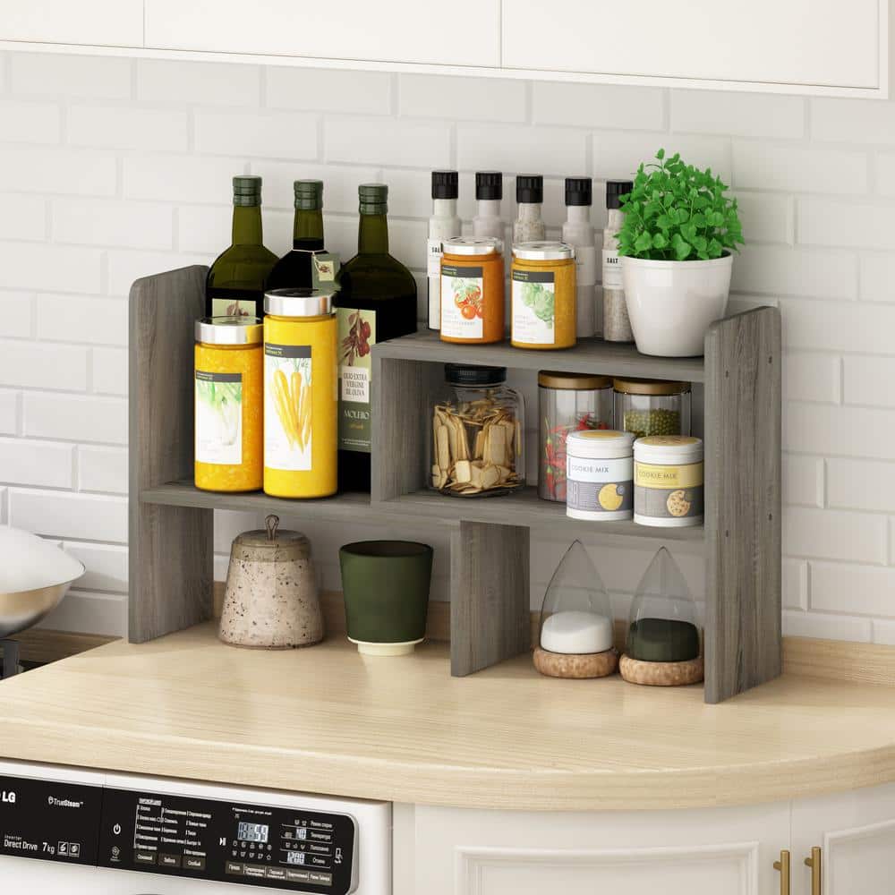 Versatile French Oak Gray Wood Desk Top Organizer Bookshelf