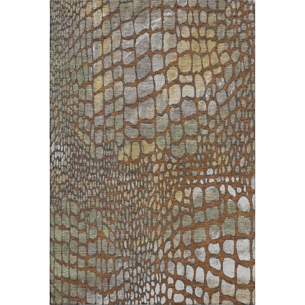 Mayfield Premium Machine Washable Abstract AMF988 Paprika 5 ft. x 7 ft. 6 in. Area Rug
