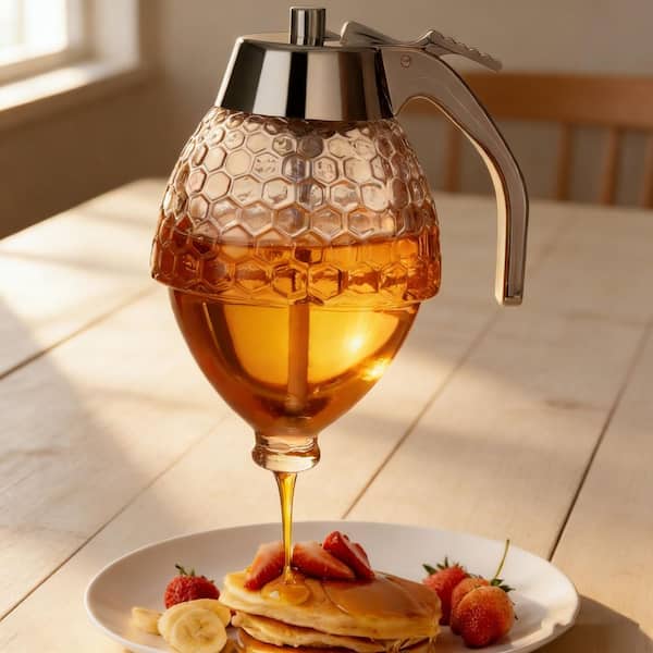 1 Piece 8 oz. No Drip Glass Honey Dispenser with Stand, Honey Jar Container, Coffee Syrup Dispenser, Honey Pot Bottle