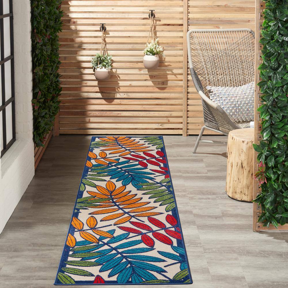 Aloha Multicolor Floral Leaf 2'3" x 10' Synthetic Outdoor Runner