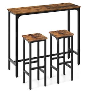 3-pieces Bar Table and Chairs Set Industrial Dining Breakfast Table Set with Metal Frame