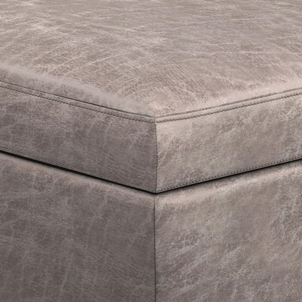 Simpli Home Sienna Aufbewahrungs-Ottomane | 34 Zoll Breit, Rechteckig | Kunstleder Stein Grau | Mit Stauraum | Für Flur, Wohnzimmer, Schlafzimmer