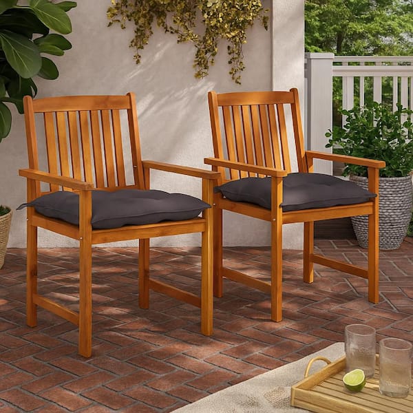 Blaire Brown Wood Outdoor Lawn Chair with Charcoal Gray Cushions (Set of 2)