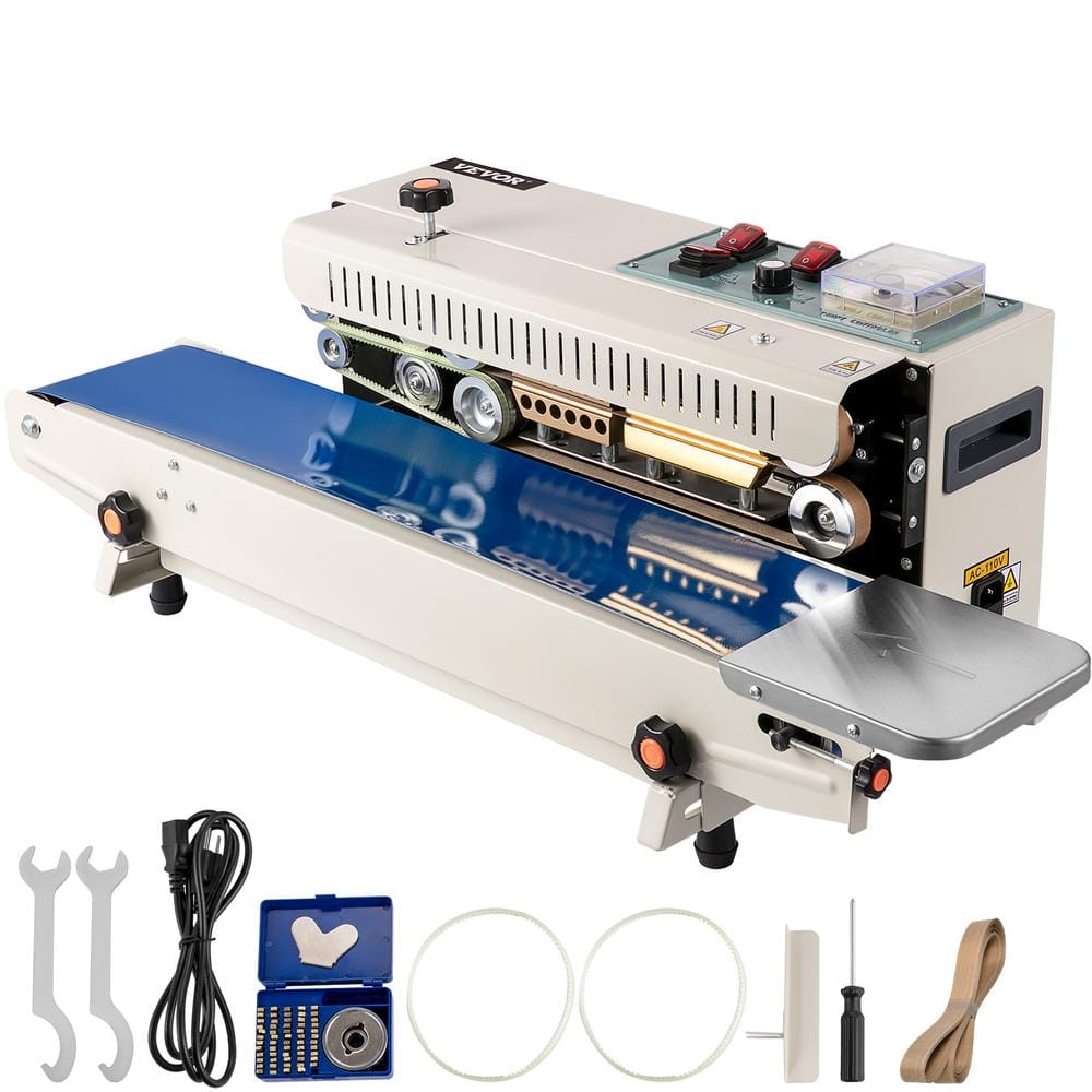 VEVOR Silver Continuous Band Heat Sealer 0.24 in. to 0.6 in. Seal Width Horizontal Sealing Machine for PVC Membrane Bag Film