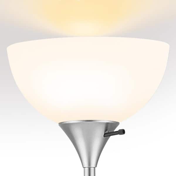 Merra 71 in. Nickel Torchiere Floor Lamp, 2-Light Standing Lamp