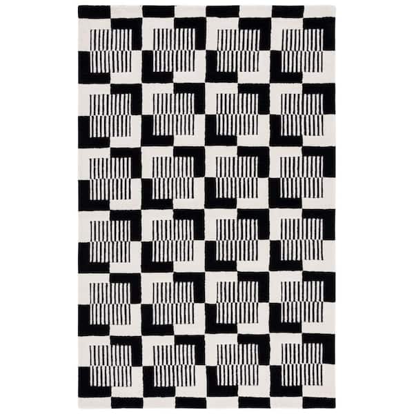 Metro Black/Ivory 4 ft. x 6 ft. Geometric Checkered Striped Area Rug
