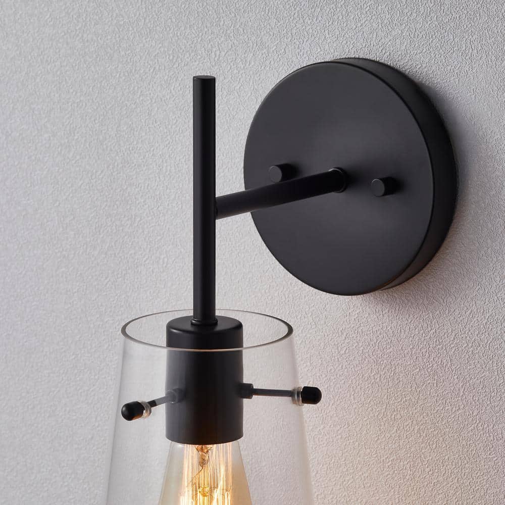 Bronze and Black Cone Glass Shade Wall Sconce