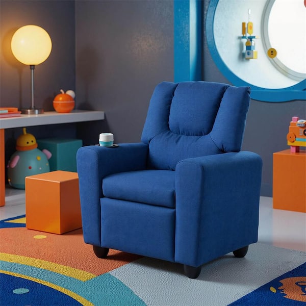 Blue Kids Recliner with Cup Holder with Adjustable Backrest and Footrest for Boys and Girls