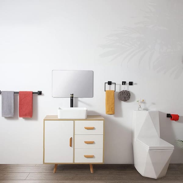 Wall Mounted 5-Piece Bath Hardware Set Towel Bar Set with Towel Ring Mounting Hardware in Matte Black