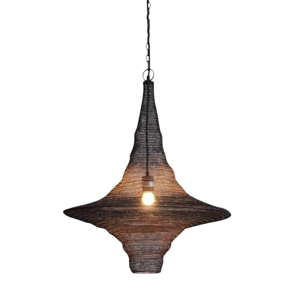 Massimo 60-Watt 1 Gold Cone Mini Pendant Light with Woven Metal Shade and I